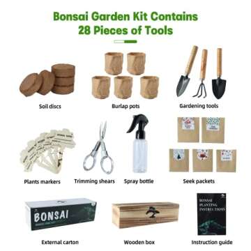 Bonsai Tree Kit - Bonsai Tree Starter Kit with 5 Seeds Types - Unique Indoor Gardening Gift Ideas for Garden Lovers or Gardener Mom - Wooden Gift Box Packaging