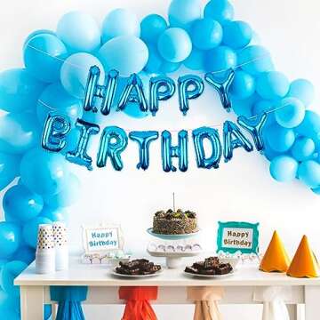 Happy Birthday Balloons Banner Blue 16 Inch Mylar Foil Letters | Inflatable Party Decor and Event Decorations for Kids and Adults | Reusable, Ecofriendly Fun