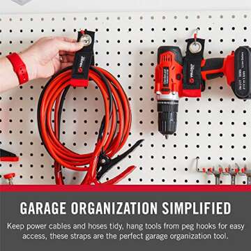 VELCRO Brand Easy Hang Extension Cord Holder Organizer Variety Pack | Holds 60-100lbs, Heavy Duty Straps Fit Easily on Hooks or Nails | Perfect for Garage Organization | 3-pk 10",14" and 18", Black