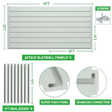 RELIANCER PVC Slat Wall Panels,4ft by 2ft (8 sqft) Garage Wall Organizer Storage System,Interlocking Slatwall Paneling Sheets,Workshop Slatwall Shelves Tools Organization,Wall Mounted Storage Rack