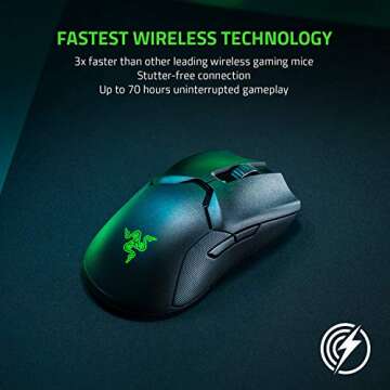 Razer Viper Ultimate Lightweight Wireless Gaming Mouse: Fastest Gaming Switches - 20K DPI Optical Sensor - Chroma Lighting - 8 Programmable Buttons - 70 Hr Battery - Classic Black