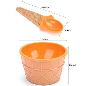 Lawei 24 Pack Plastic Ice Cream Cups with Spoons, Reusable Plastic ice cream bowls, Cartoon Candy Color Cute Ice Cream Dessert Bowls Set for Sundae Frozen Yogurt Summer Holiday Parties, 6 Colors