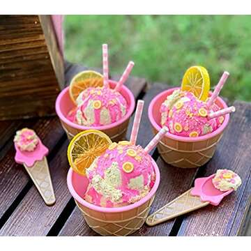 Lawei 24 Pack Plastic Ice Cream Cups with Spoons, Reusable Plastic ice cream bowls, Cartoon Candy Color Cute Ice Cream Dessert Bowls Set for Sundae Frozen Yogurt Summer Holiday Parties, 6 Colors