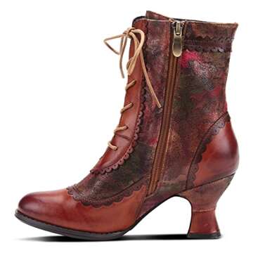 Spring Step L’Artiste Bewitch-Floral Booties for Women - Ankle Boots with Lace-Up and Zipper Closure - Comforble Boot for Women - Brown Multi EU 41 / US 9.5-10