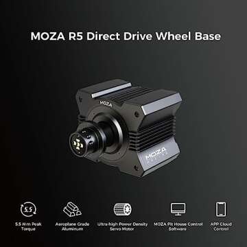 MOZA R5 All-in-One PC Gaming Racing Simulator 3PCS Bundle: 5.5Nm Direct Drive Wheel Base, 11-inch Racing Wheel, Anti-Slip Pedals and a Desk Clamp, Cloud-based App Control (Renewed)