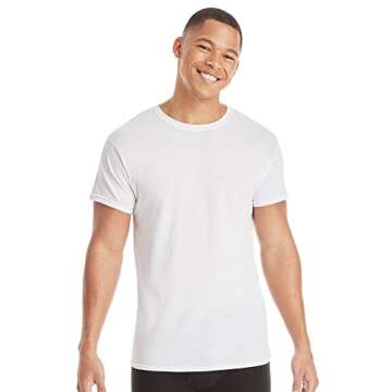 Hanes Cotton Undershirts, Moisture-Wicking Crew Tees, Multi-Packs Available, 3 Pack-White, Size Medium