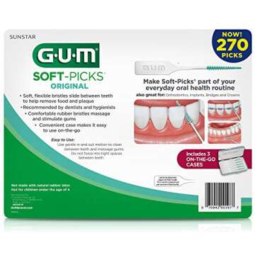 GUM Soft-Picks Original, Easy to Use Dental Picks for Teeth Cleaning and Gum Health, Disposable Interdental Brushes with Convenient Carry Case, Dentist Recommended Dental Picks, 270ct