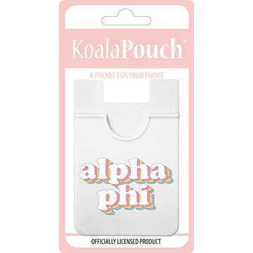 Sorority Shop Alpha Phi Koala Pouch - Retro Design Card Holder for Phone Case- Phone Wallet Stick On - Ultra-Thin and Lightweight Phone Case Wallet - Holds Cards and Cash