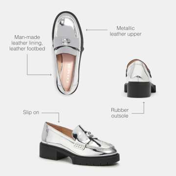 Coach Women's Leah Metallic Leather Loafer, Silver, 8.5