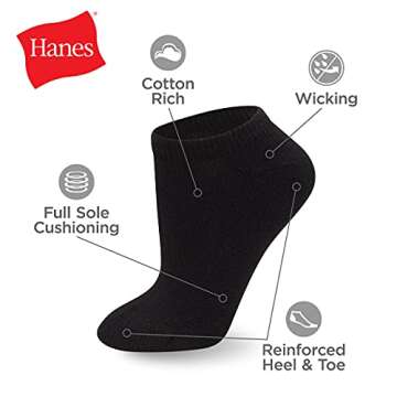 Hanes Womens Value Pack, No Show Soft Moisture-wicking Socks, Available In 10 And 14-packs, Black - 10 Pack, 5-9 US