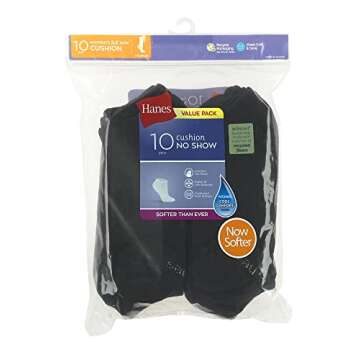 Hanes Womens Value Pack, No Show Soft Moisture-wicking Socks, Available In 10 And 14-packs, Black - 10 Pack, 5-9 US