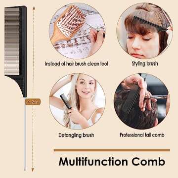 Hair Brush-Natural Wooden Bamboo Brush and Detangle Tail Comb Instead of Brush Cleaner Tool, Paddle Hairbrush for Women Men and Kids Make Thin Long Curly Hair Health and Massage Scalp