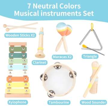 ZJEFUNS Baby Musical Instruments Set Wooden Montessori Toys for Toddlers 1-3 Percussion Instruments Set Modern Boho Music Toys for Kids Preschool Educational.