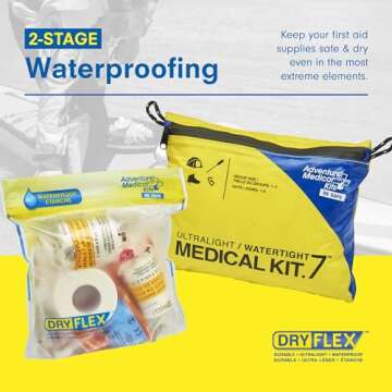 Adventure Medical Kits Ultralight & Watertight Medical Kit .7 - Waterproof Multi-Sport First Aid Kit - Lightweight Medical Kit Includes Bandages, Moleskin, Medication & More