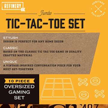 Refinery Premium Solid Wood Tic-Tac-Toe Board Game, Giant Gold 14” Coffee Table Home Decor, Classic Indoor/Outdoor Party Game for Children & Adults