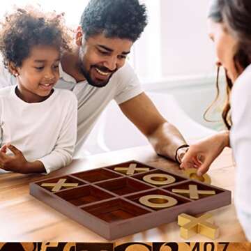 Refinery Premium Solid Wood Tic-Tac-Toe Board Game, Giant Gold 14” Coffee Table Home Decor, Classic Indoor/Outdoor Party Game for Children & Adults