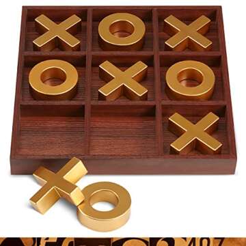 Refinery Premium Solid Wood Tic-Tac-Toe Board Game, Giant Gold 14” Coffee Table Home Decor, Classic Indoor/Outdoor Party Game for Children & Adults