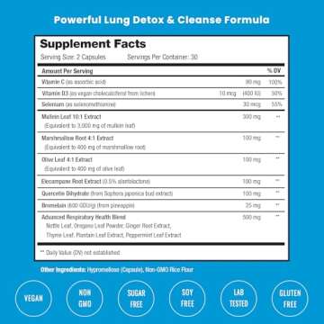 NutraChamps Lung Detox & Cleanse, Mullein Leaf Capsules, 15-in-1 Lung Health Formula for Respiratory, 10:1 Mullein Leaf Extract (3000mg Equivalent), Vegan Lung Support Supplement