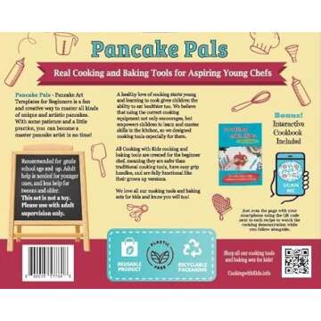 Pancake Pals for Kids - Set of 6 Pancake Art Templates Children + Bonus Interactive Cookbook w/QR Codes to Access Free Virtual Follow-Along Cooking Classes - Boys Girls Teens Tweens, Baking