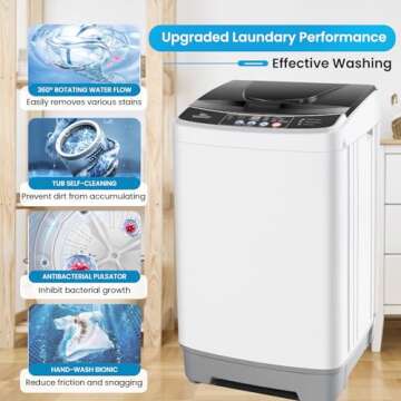 Nictemaw Portable Washing Machine 15.6Lbs Full Automatic Portable Washer, 2.1 Cu.ft Compact Laundry Washer with 10 Programs & 8 Water Levels, Built-in Drain Pump, Energy Saving for Apartment Dorm RV