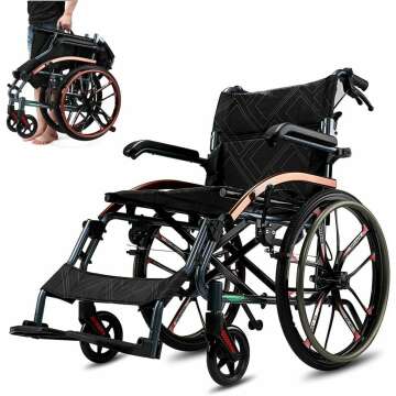 Lightweight Foldable Magnesium Wheelchair for Elderly - 18'' Seat, 300 lbs Capacity