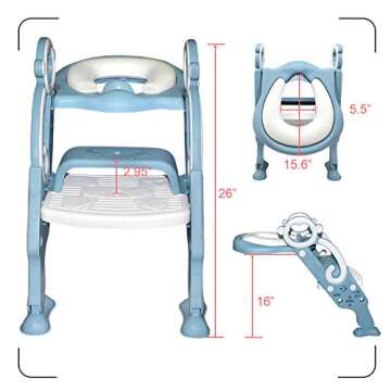 GrowthPic Toddler Toilet Seat with Step Stool Ladder for Boy and Girl Baby, Potty Training Seat Kid's Toilet Trainer with Splash Guard (Blue)