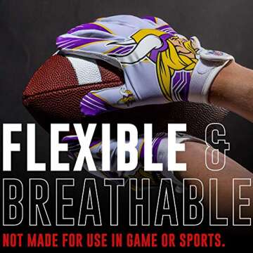 Franklin Sports Minnesota Vikings Youth NFL Football Receiver Gloves -For Kids - NFL Team Logos and Silicone Palm - Youth M/L Pair