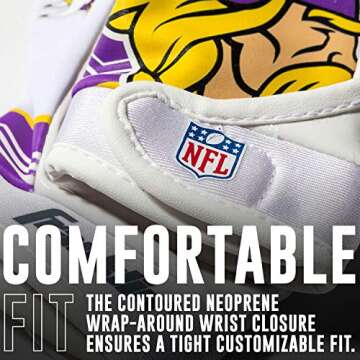 Franklin Sports Minnesota Vikings Youth NFL Football Receiver Gloves -For Kids - NFL Team Logos and Silicone Palm - Youth M/L Pair