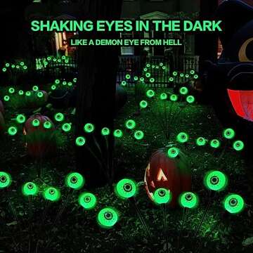 BeHiller Halloween Decorations Outdoor Solar Scary Eyeball Lights,2PACKS 12LED Green Eyeball Swaying Firefly Lights,Waterproof Solar Halloween Path Lights for Yard/Garden/Lawn/Party Decor