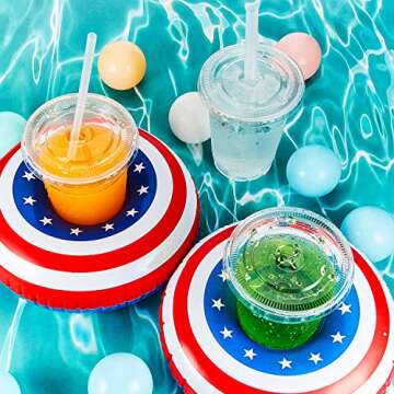 Inflatable Patriotic Drink Holder Patriotic Inflatable Cup Coasters Pool Drink Cup Holder Floats for Summer Pool Party and Fun Bath Shower Toys (6 Pieces)