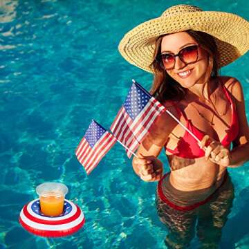 Inflatable Patriotic Drink Holder Patriotic Inflatable Cup Coasters Pool Drink Cup Holder Floats for Summer Pool Party and Fun Bath Shower Toys (6 Pieces)