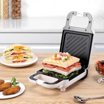 Sandwich Makers & Panini Presses Electric Breakfast Grilled Cheese Egg Bacon And Steak Toaster Maker 650W (Color : White)