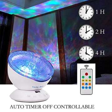 Lucky Rain Ocean Wave Night Light Projector with Music Player Romantic Color Changing LED Party Decorations Projection Lamps Mood Lighting for Living Room Bedroom (White)