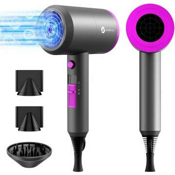 Slopehill Professional Ionic Hair Dryer, Powerful 1800W Fast Drying Low Noise Blow Dryer with 2 Concentrator Nozzle 1 Diffuser Attachments for Home Salon Travel