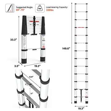 LUISLADDERS Telescoping Ladder, 12.5ft Aluminum Lightweight Extension Folding Telescopic Ladder Button Retraction Slow Down Design EN131 330lbs Max Capacity, Multi Purpose RV Ladder for Outdoor Work