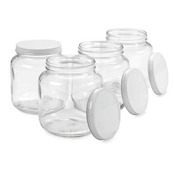 Half Gallon Glass Jar with Airtight Leakproof Metal Lid, Wide Mouth Empty, Dishwasher Safe, Food Safe - Kombucha Tea, Kefir, Canning, Sun Tea, Fermentation, Food Storage, 1790, 4 Jars