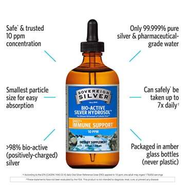 Sovereign Silver Bio-Active Silver Hydrosol for Immune Support - Colloidal Silver Liquid - 10 ppm, 8oz (236mL) - Dropper