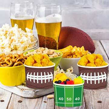 gisgfim Football Party Snack Bowls Supplies for 50 Guests Disposable 9 oz Football Chili Serving Snack Bowls Paper Treat Cups Bucket for Game Day Football Sports Events Food Birthday Party