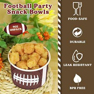 gisgfim Football Party Snack Bowls Supplies for 50 Guests Disposable 9 oz Football Chili Serving Snack Bowls Paper Treat Cups Bucket for Game Day Football Sports Events Food Birthday Party