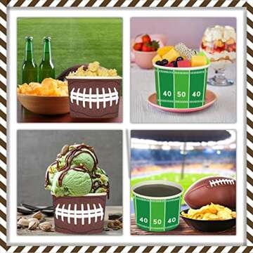 gisgfim Football Party Snack Bowls Supplies for 50 Guests Disposable 9 oz Football Chili Serving Snack Bowls Paper Treat Cups Bucket for Game Day Football Sports Events Food Birthday Party