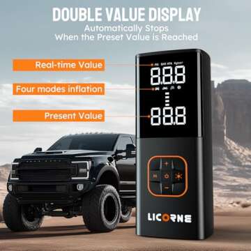 Tire Inflator Portable Air Compressor, 5X Faster Portable Air Pump for Car Tires with 25000mAh Battery, 180PSI Cordless Air Pump with Digital Pressure Gauge for Cars, Bike & Motorcycle Tires, Ball