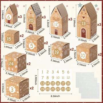 AsodSway Christmas Advent Calendar Boxes - 28P Christmas Candies Treats Boxes Empty Advent Calendar Boxes to Fill 24 Days Xmas Advent Countdown Number Label Stickers Kraft Paper Xmas Gift House Boxes