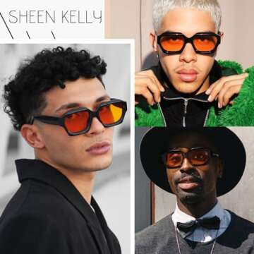 SHEEN KELLY Retro Thick Hexagon Sunglasses Men Women Trendy Oversized Square Chunky Black Dark 90s Glasses