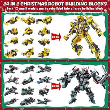 Asoulin Advent Calendar 2024 Boys, 24 Days STEM Robot Building Blocks Christmas Countdown Calendar Gift Box, 25-In-1 Construction Truck Engineering Vehicles Brick Toy Kit for Boy Girl Kids Teen Age 6+