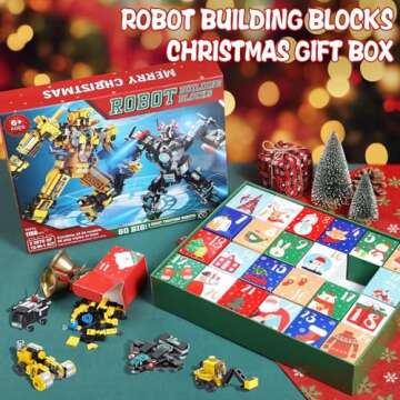 Asoulin Advent Calendar 2024 Boys, 24 Days STEM Robot Building Blocks Christmas Countdown Calendar Gift Box, 25-In-1 Construction Truck Engineering Vehicles Brick Toy Kit for Boy Girl Kids Teen Age 6+