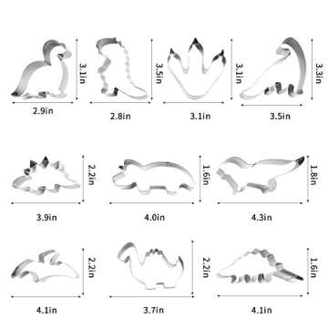 TmppDeco Dinosaur Cookie Cutter Set - 10 Piece Stainless Steel Metal Cookie Cutters Shapes, Mini Small Cookie Molds for Baking, DIY, Kitchen, Cake, Kid's Dinosaur Animal Themed Birthday Party
