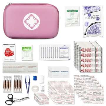 400Pcs Travel First Aid Kits for Car Emergency Preparedness Items Urgent Accident Essentials Kit Survival Gear Equipment Sports First Aid Kit for College Dorm Student, Home, Boat, Pink YIDERBO