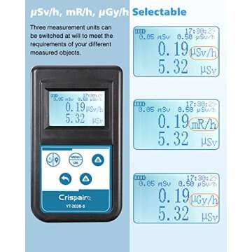 Crispaire Geiger Counter Nuclear Radiation Detector 3 Units μSv/h, mR/h, μGy/h Monitor Dosimeter Dosage Alarm Device Portable Digital High Sensitivity Accuracy (2022 Newly Updated Version)