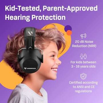 Vanderfields Kids Ear Protection, Noise Canceling Headphones Kids, Age 3-16, 26dB Noise Reduction, Ear Muffs for Kids, Kids Noise Cancelling Headphones, Earmuffs for Autism, Boys, Girls, Toddlers