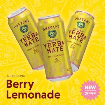 Guayakí Yerba Mate, Energy Drink Alternative, Organic Berry Lemonade Flavor, 15.5 Oz (Pack of 12), 150mg Natural Caffeine, Back to School College Essential, Smooth Energy & Focus